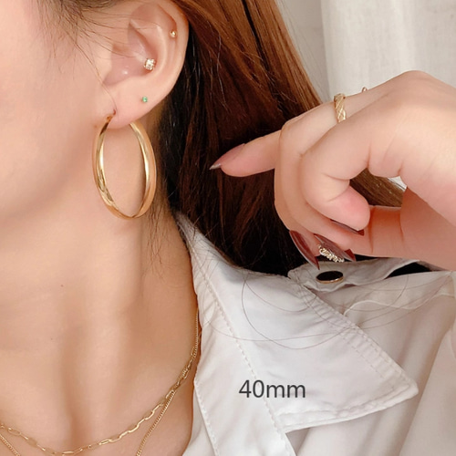 K10（両耳）極太4.4mm幅 フープピアス超ワイド幅10金 イエローゴールド