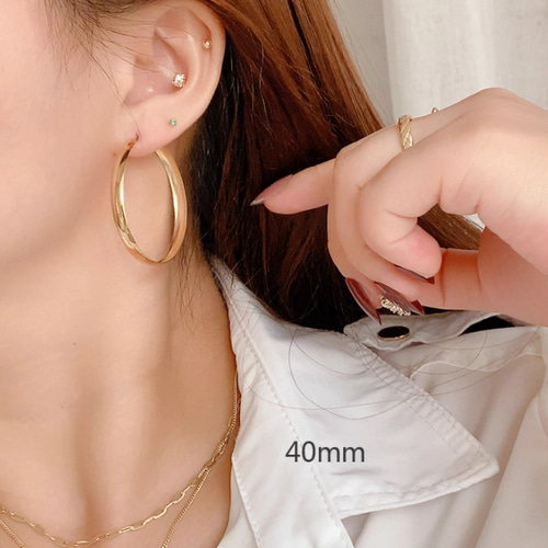 K10（両耳）極太4.4mm幅 フープピアス超ワイド幅10金 イエローゴールド