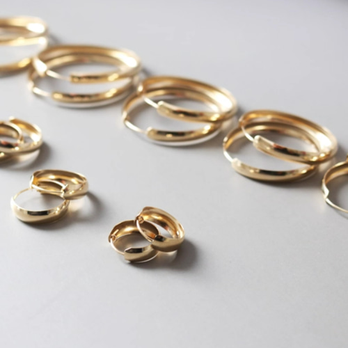 K10（両耳）極太4.4mm幅 フープピアス超ワイド幅10金 イエローゴールド