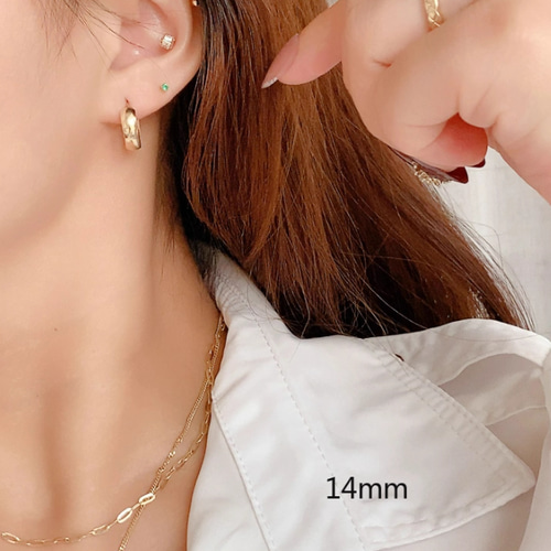 K10（両耳）極太4.4mm幅 フープピアス超ワイド幅10金 イエローゴールド