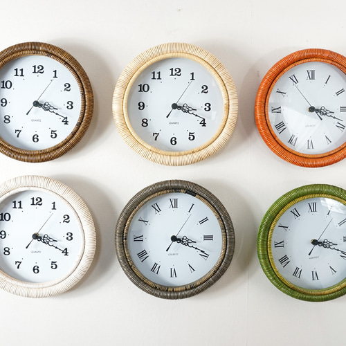 ラタン ウォールクロック（壁掛け時計）【丸型・ガラス風防あり