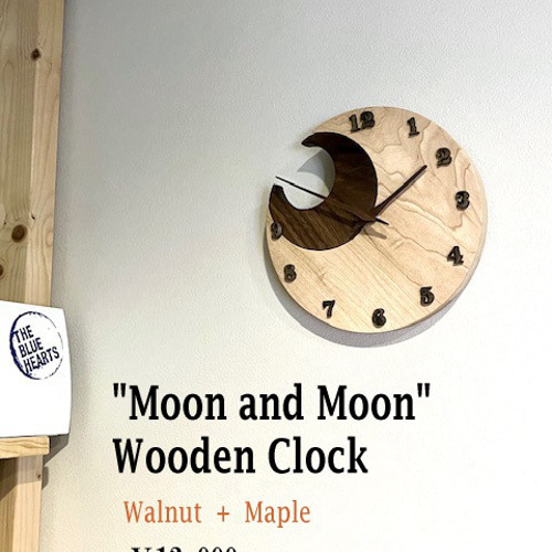 三日月掛け時計❝月とツキ❞ 寄木（メープル×ウォルナット）インテリア