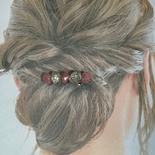 レジンヘアゴム クリップ　くすみピンク　ブラウン fe7eceec9413dc20d71f8209f1837f