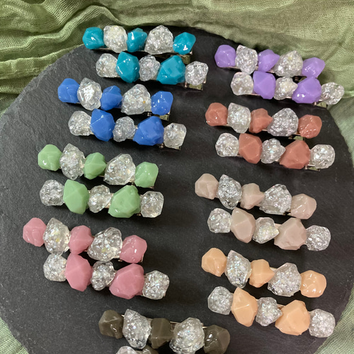 レジン ハンドメイド 鉱石 ヘアクリップ ヘアアクセサリー くすみ 