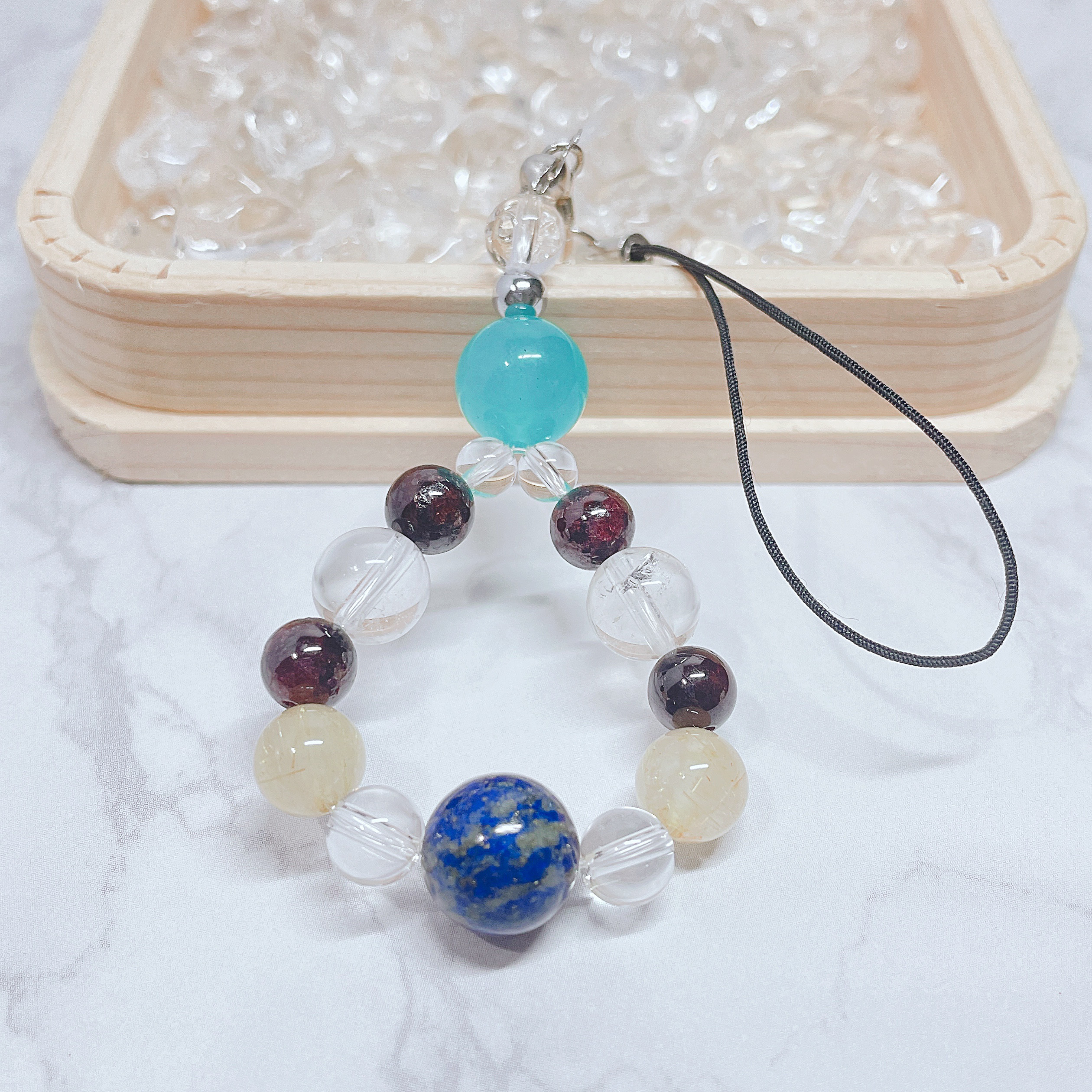 ✦なりたい自分へレベルアップしませんか❓ラピスラズリ・アマゾナイト・ルチルクォーツ 天然石ストラップ No741S