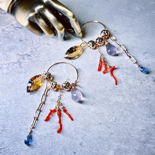 一点物14kgf☆深海の宝箱☆宝石質ビアクォーツと珊瑚、フローライト 
