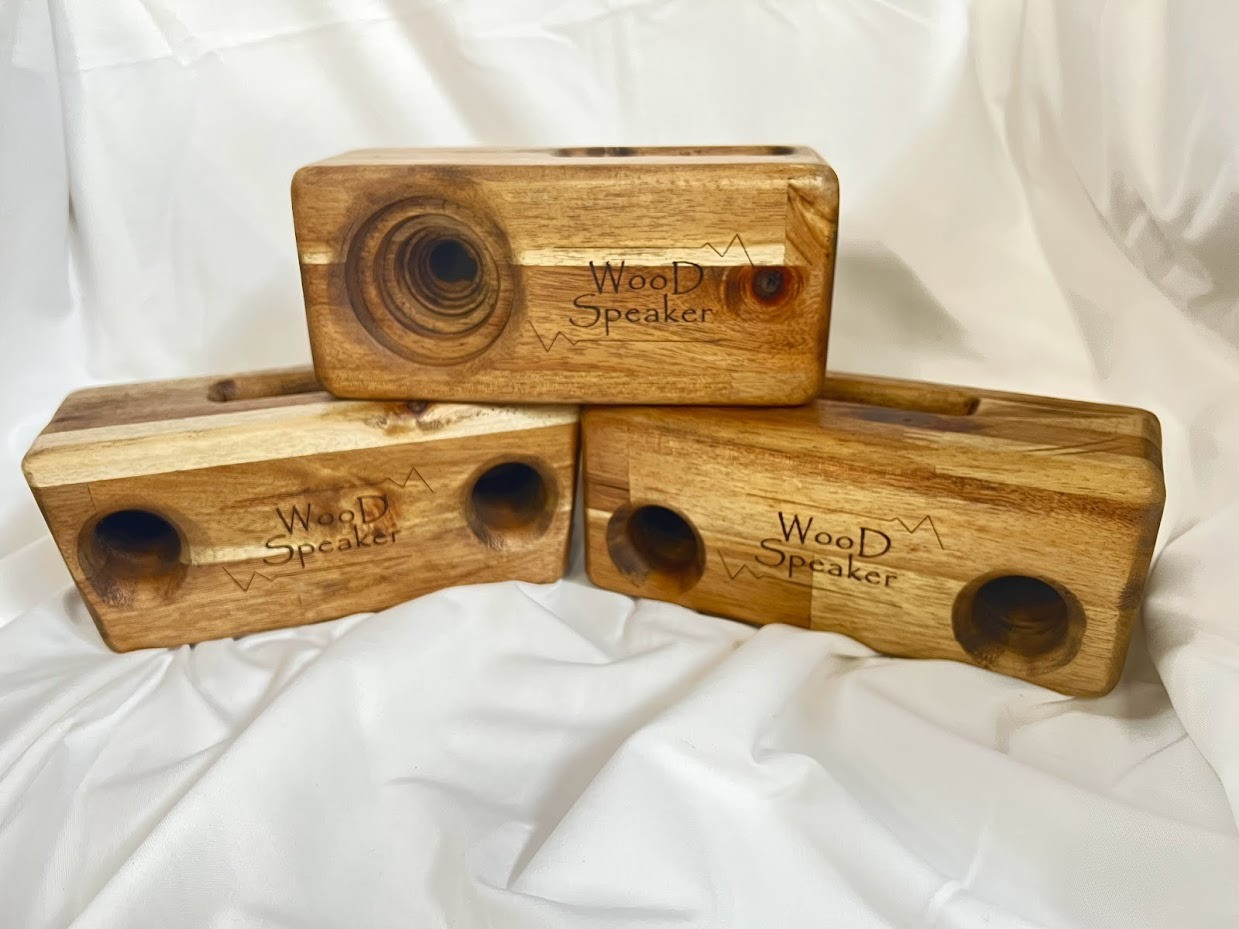 1，2ホール ウッドスピーカー 木製 アナログ スマホスタンド