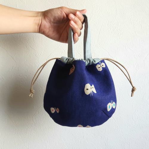 ハンドメイド 巾着バッグ ミナペルホネン タンバリン × home circle｜トートバッグ