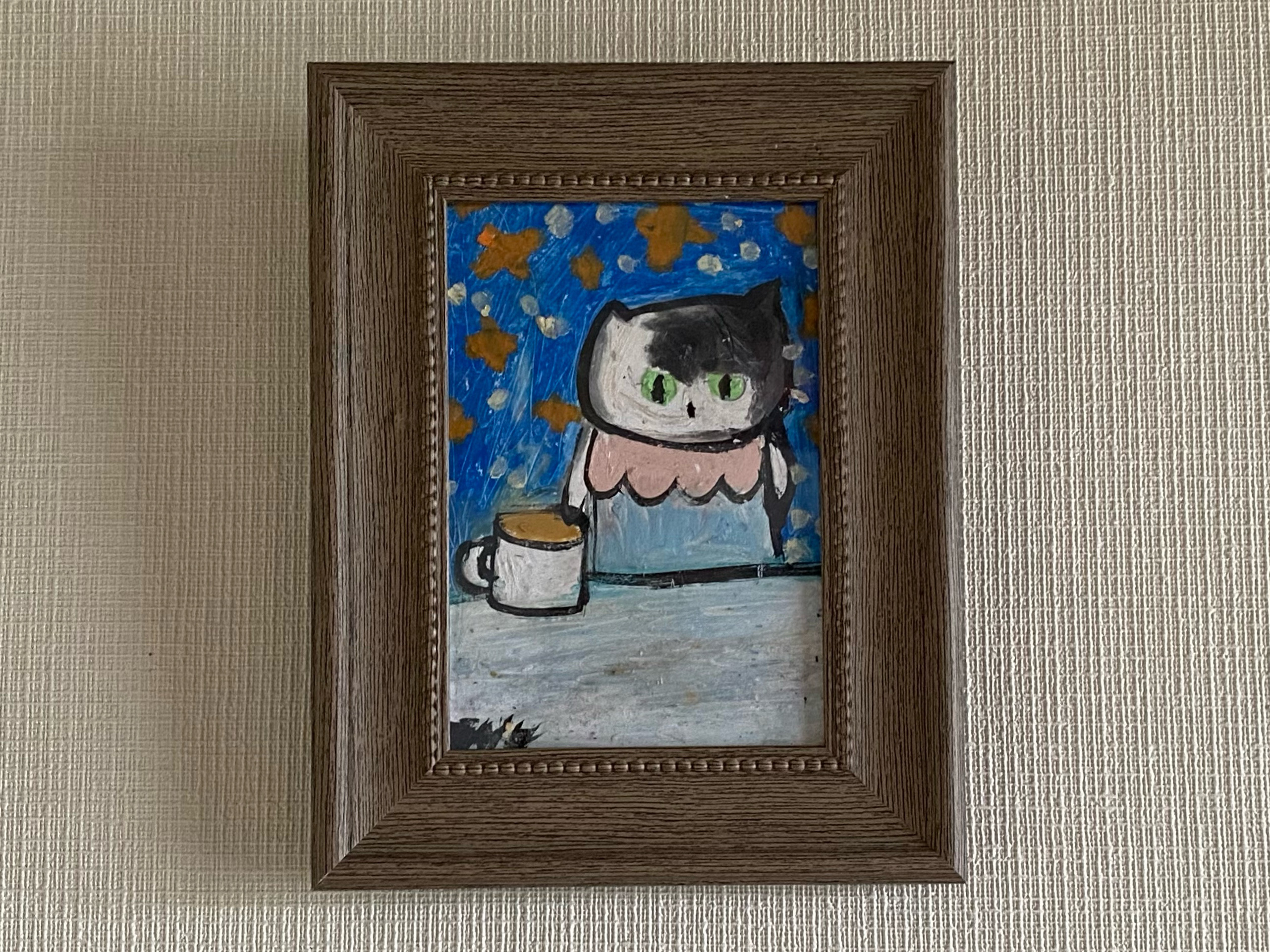 絵画。原画【シャム猫は週末にきれいで暖かい部屋を配置してからコーヒーを飲みます】 絵画。原画【シャム猫は週末にきれいで暖かい部屋を配置してから