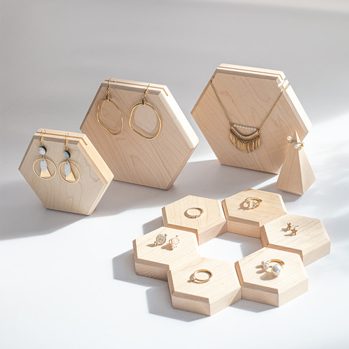 アクセサリーディスプレイトレイ ジュエリー展示スタンド 六角形 木製