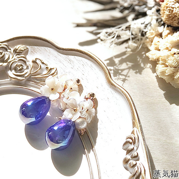 フラワータッセル 夜空の雫パールチャーム2個【a5005 宇宙ピアス  