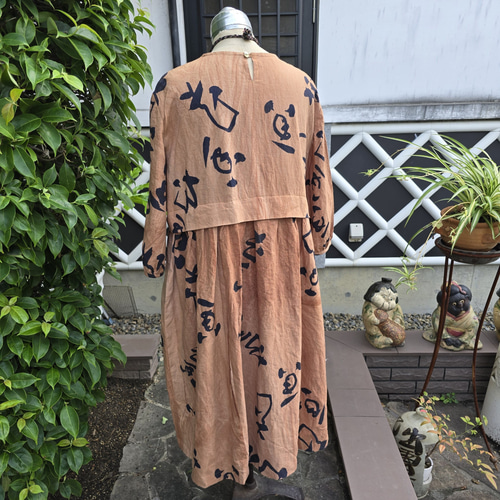 着物リメイク 手作り 柿渋染め ワンピース ジャケット hanahukujun  