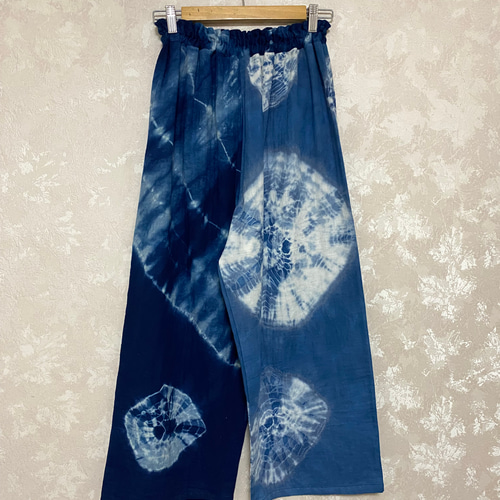 119藍染めパンツ(上げ巻き絞り染め) キュロット・ワイドパンツ  