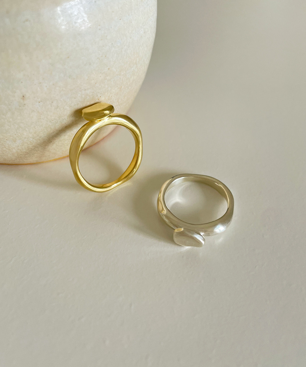 【受注/ゴールド】cinnamon ring silver925 18kgp リング ウェーブ ストーン セミマット