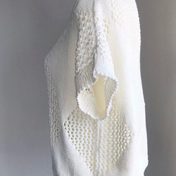 優雅な白の手編み半袖ニット　超長綿100%使用 5枚目の画像