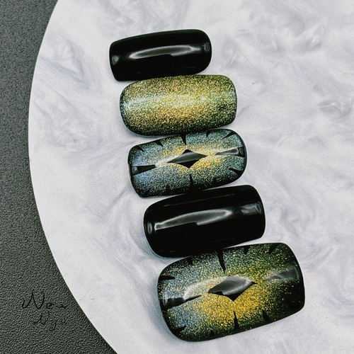 ネイルチップ/猫の目デザイン/キャッツアイ/個性的/アート/黒