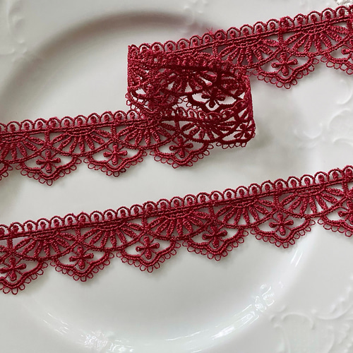 1m 綺麗 花 フラワー ケミカルレース ブレード ワインレッドKL240734