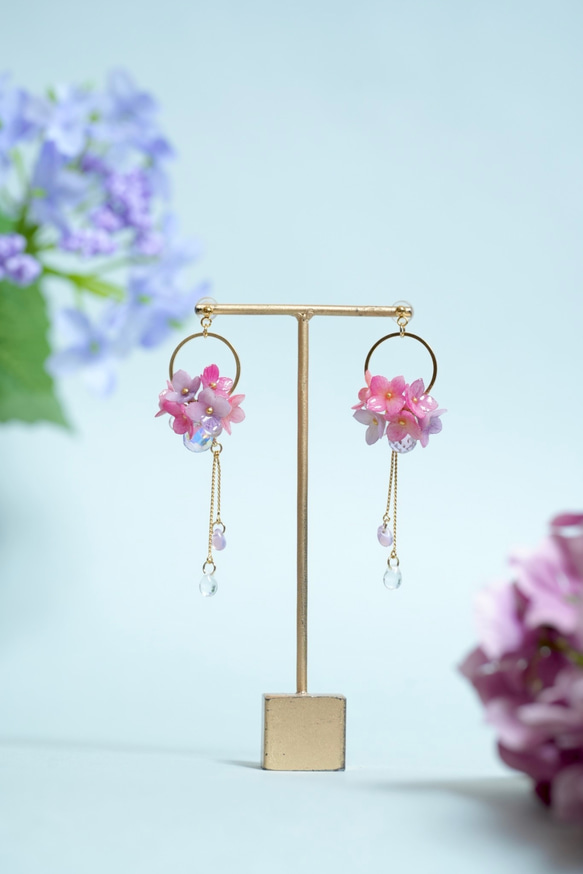 紫陽花2wayピアス/イヤリング 6枚目の画像