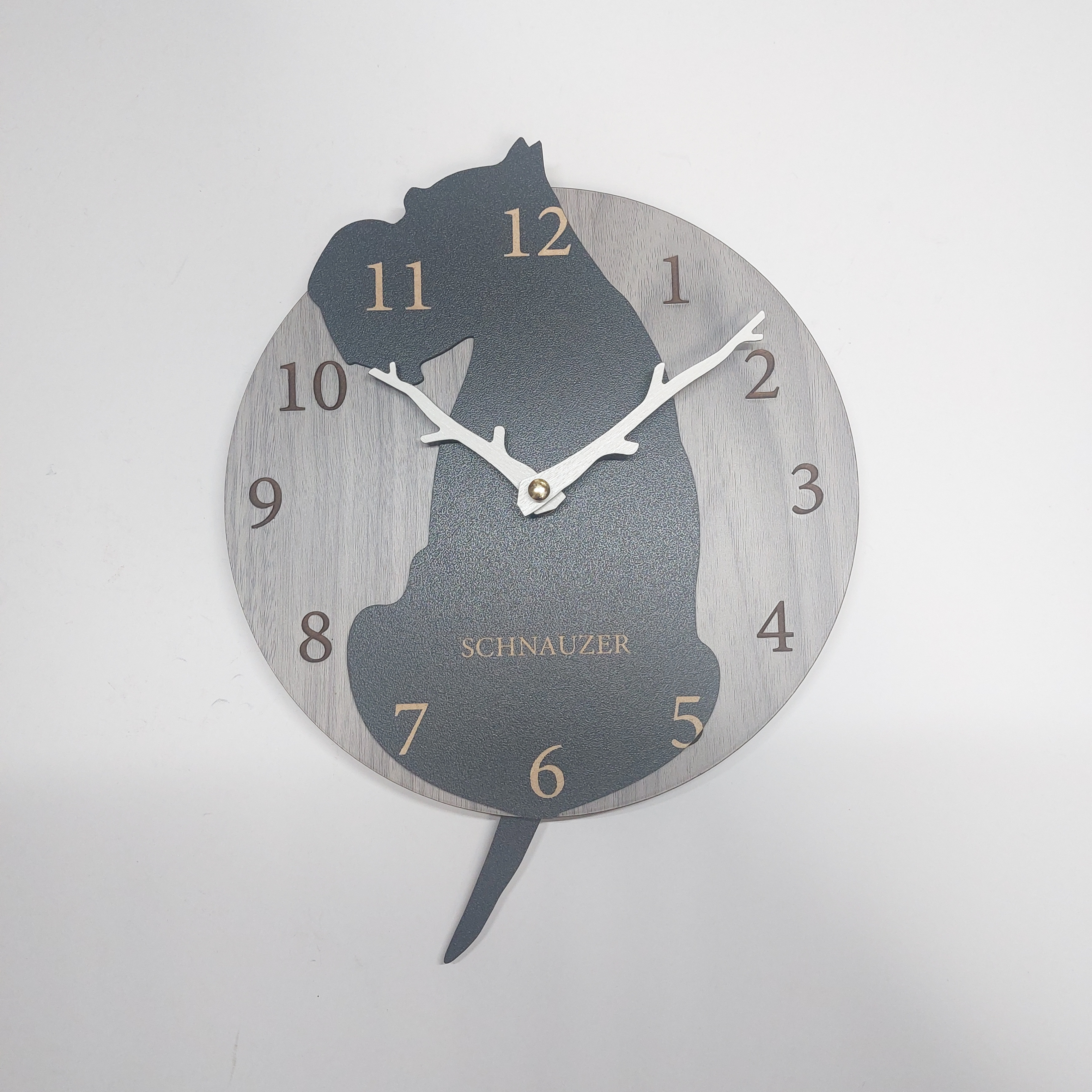 【期間限定値下げ】名入れ　しっぽ 振り子　はみ出し掛時計 シュナウザー　黒 【期間限定値下げ】名入れ　しっぽ 振り子　はみ出し掛時計 シュナウザー　黒