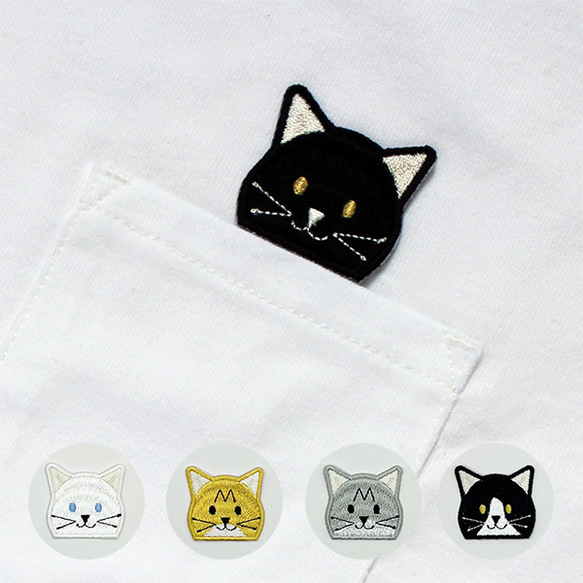 猫 ワッペン ネコ 刺繍ワッペン アイロンワッペン 白猫 黒猫 茶トラ
