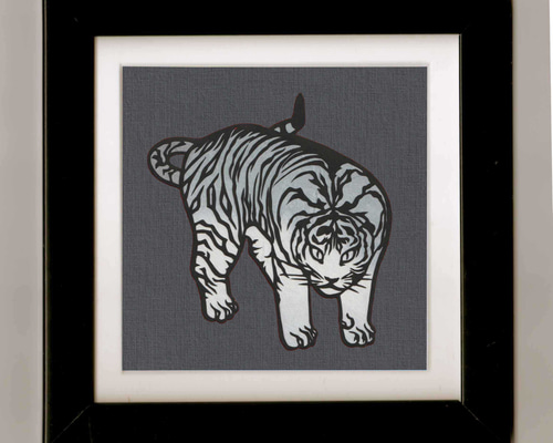 円山応挙「遊虎図襖」 切り絵＊背景グレー＊ 切り絵 伊勢屋 通販