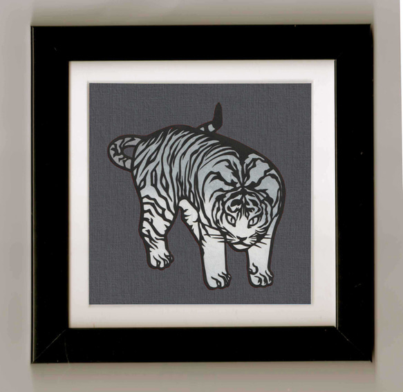 円山応挙「遊虎図襖」 切り絵＊背景グレー＊ 切り絵 伊勢屋 通販