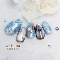 【オーダー専】 浴衣 花柄 ネイルチップ 水色 淡色 青 ブルー 蝶々 和 夏 オーダー専】 浴衣 花柄 ネイルチップ 水色 淡色 青 ブルー 蝶々 和 夏