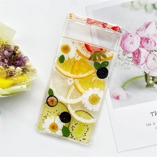 押し花ケース、iPhone 16、iPhone 13、フルーツ、 Google pixel