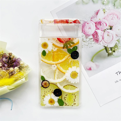 押し花ケース、iPhone 16、iPhone 13、フルーツ、 Google pixel 8a  