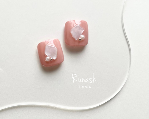 【フットネイル】pink shell フットネイルチップ ジェルネイル フットネイルチップ マットピンクシェル埋め込み