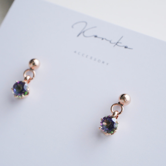 ミスティックトパーズの揺れる一粒ピアス ４ｍｍ　11月誕生石　サージカルステンレス　金属アレルギー対応　つけっぱなしOK 3枚目の画像