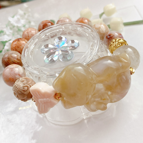 縞瑪瑙(ピンク)の約10mm玉天然石ブレスレット！ ブレスレット
