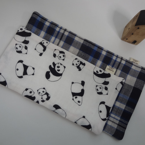 大きめ*チェック*やわらかガーゼハンカチ4枚セット ハンカチ・手ぬぐい  