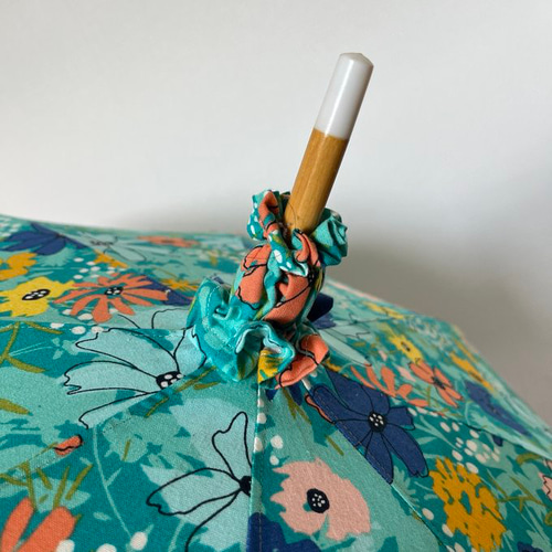 グリーンと花柄の日傘 UVカット グリーン×花柄の手作り日傘 49cm 8本骨 UV加工 傘・日傘