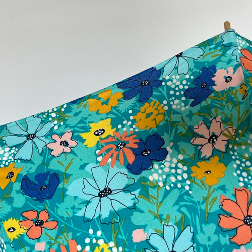 グリーンと花柄の日傘 UVカット グリーン×花柄の手作り日傘 49cm 8本骨 UV加工 傘・日傘