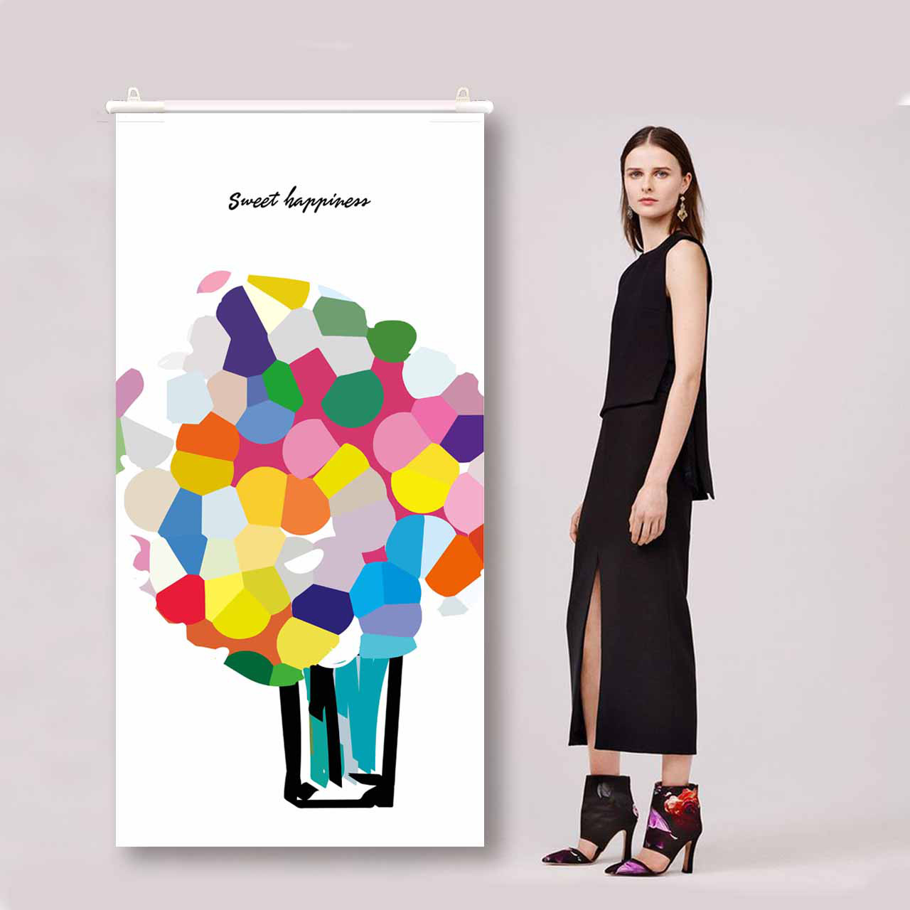 タペストリービッグサイズ　オリジナル　花　900×1800　イラスト　雑貨　ポスター　アート  アートポスター　3003