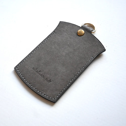 オーダー品］ギボシでとめる三つ折り財布【グレー】ストラップ