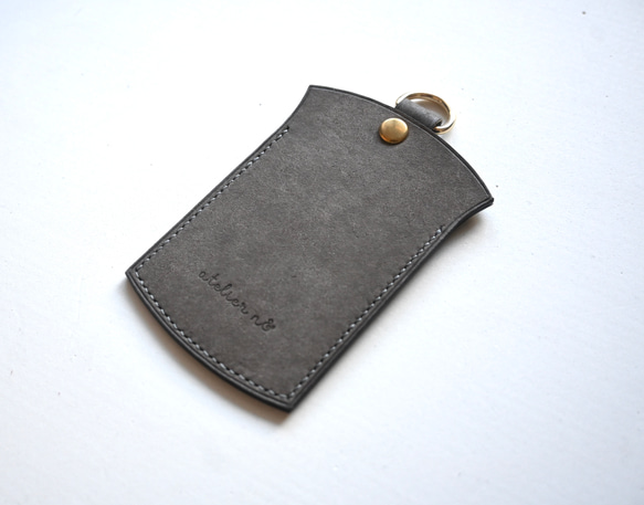 パスケース 社員証ケース 定期入れ 【グレー】イタリアンレザー