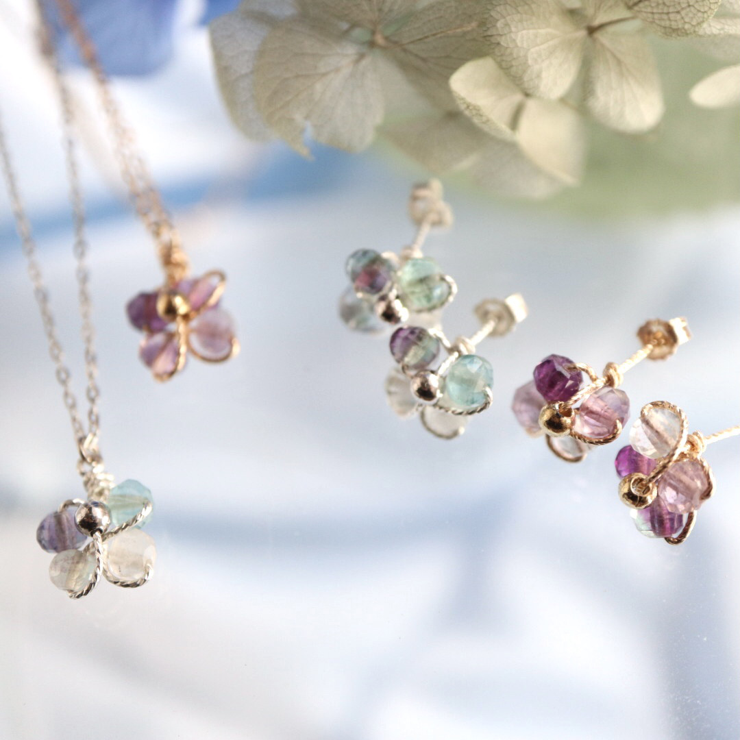 春の福袋✶紫陽花✶ 選べる金具＆長さ ピアス(イヤリング)＆ネックレスセット 14kgf・シルバー