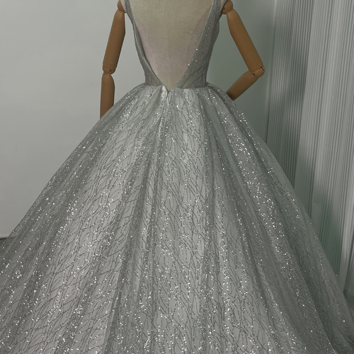 シルバー フリル袖 グリッタードレス couture an/クチュールアン】 グラデーション/ フリル