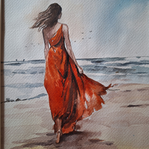 水彩画 海岸を散歩する美女 絵画 makochin 通販 17998092 水彩画 海岸を散歩する美女 絵画 makochin 通販 17998092