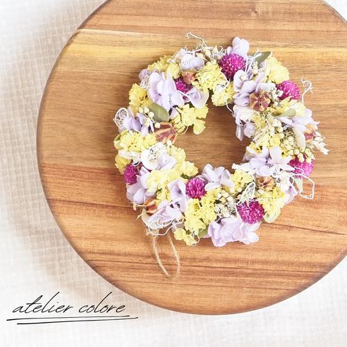 ドライフラワーリース15㎝/紫陽花・千日紅・スターチス他 ドライ  