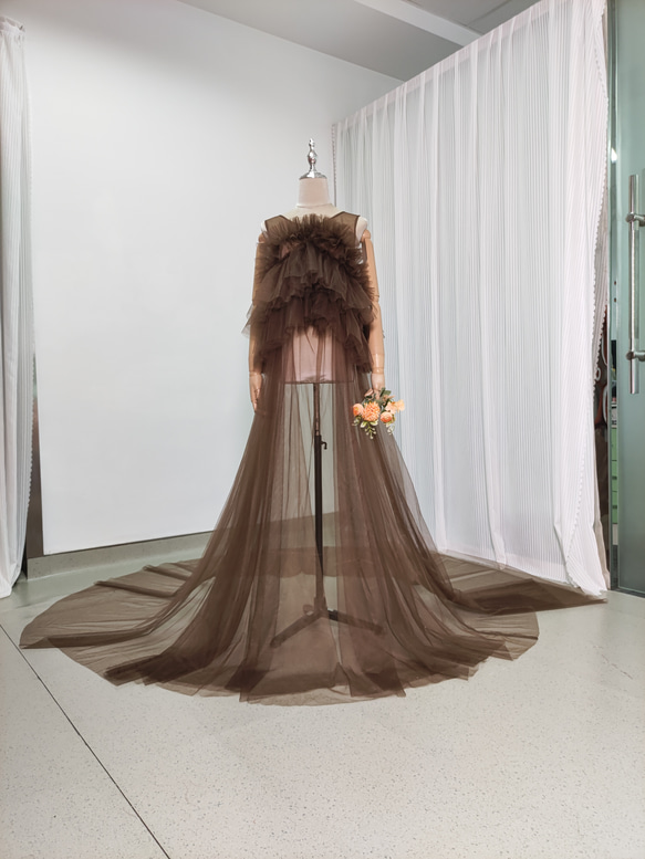 送料無料！オーバードレス コーヒーの色 キャミソール ソフトチュール  