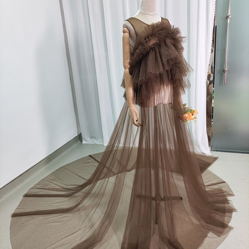 送料無料！オーバードレス コーヒーの色 キャミソール ソフトチュール  