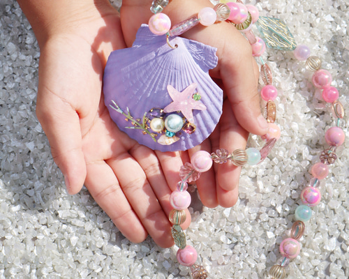 大きな貝殻のネックレスキット☆candy pink☆夏休み工作 キット La