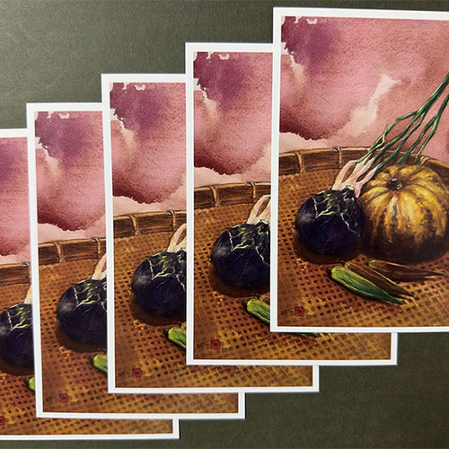 アート絵はがき3枚セット「夏野菜」オリジナル 絵画 アトリエ