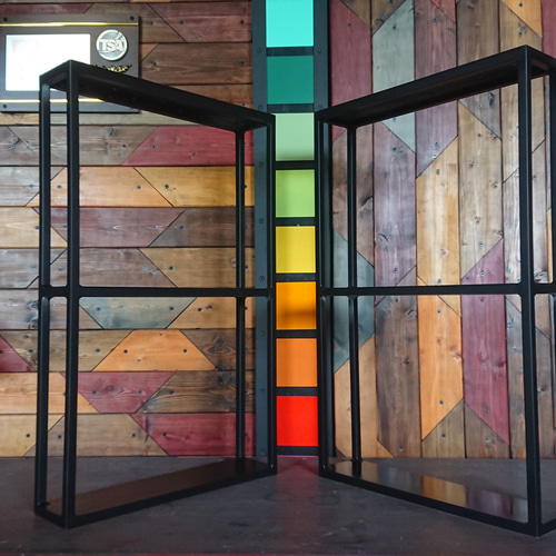 マットブラックでアイアンな角鉄鉄脚♪ 100×400×650mm 日型 2脚ver  