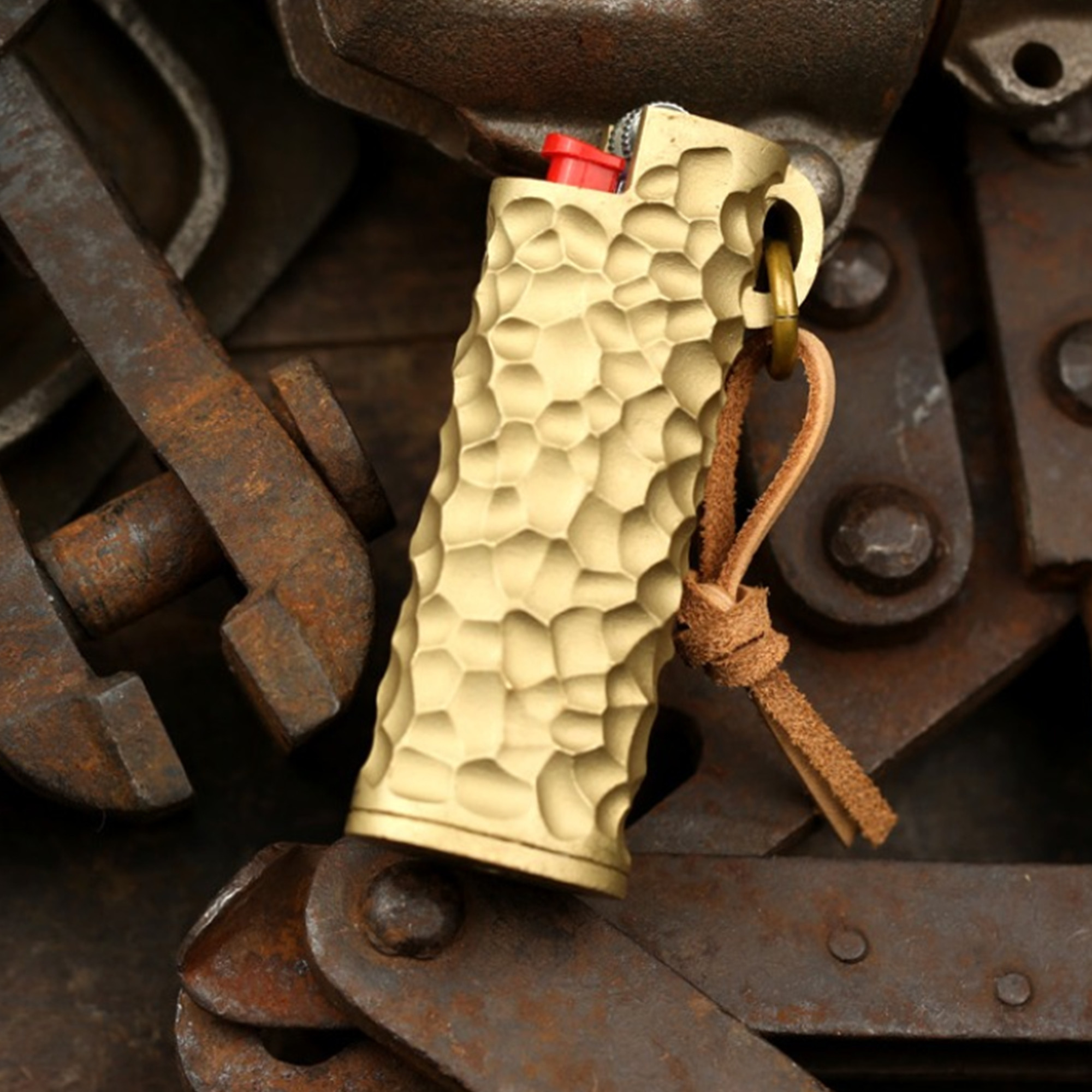 真鍮ハンマーパターンライターケース ヴィンテージBIC J3ライターケース