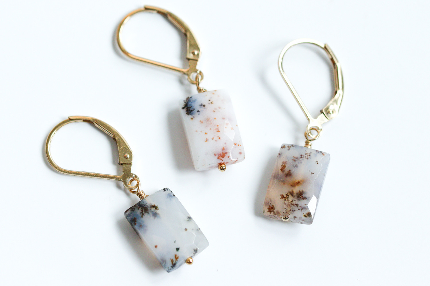 選べる一点物｜自然のアート｜シンプルミニマムなデンドリティックアゲートの落ちないピアス｜14kgf｜金属アレルギー対応