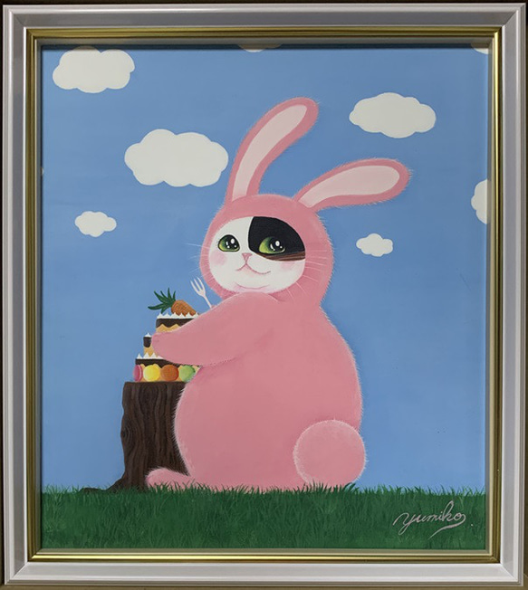 【原画】「ピンクうさぎ」 アート 絵画 アクリル絵具、油絵具 WS1269525945(9750円)